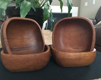 Set of 4 Mid Century Genuine Teak Salad Bowls