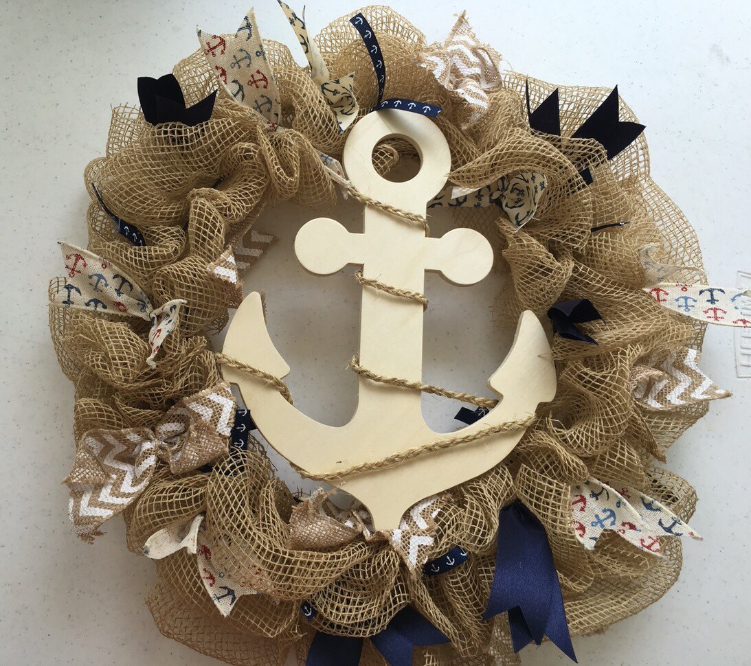 Small deco mesh anchor wreath anchor wreath navy wreath us