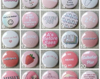 MIX AND MATCH pale pink kawaii tumblr pins- choose single pins or 5 or 10-packs