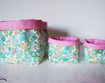Set of 3 reversible cotton fabric baskets
