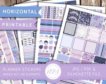 Printable HORIZONTAL Planner Stickers Erin by DesignLovelyStudio