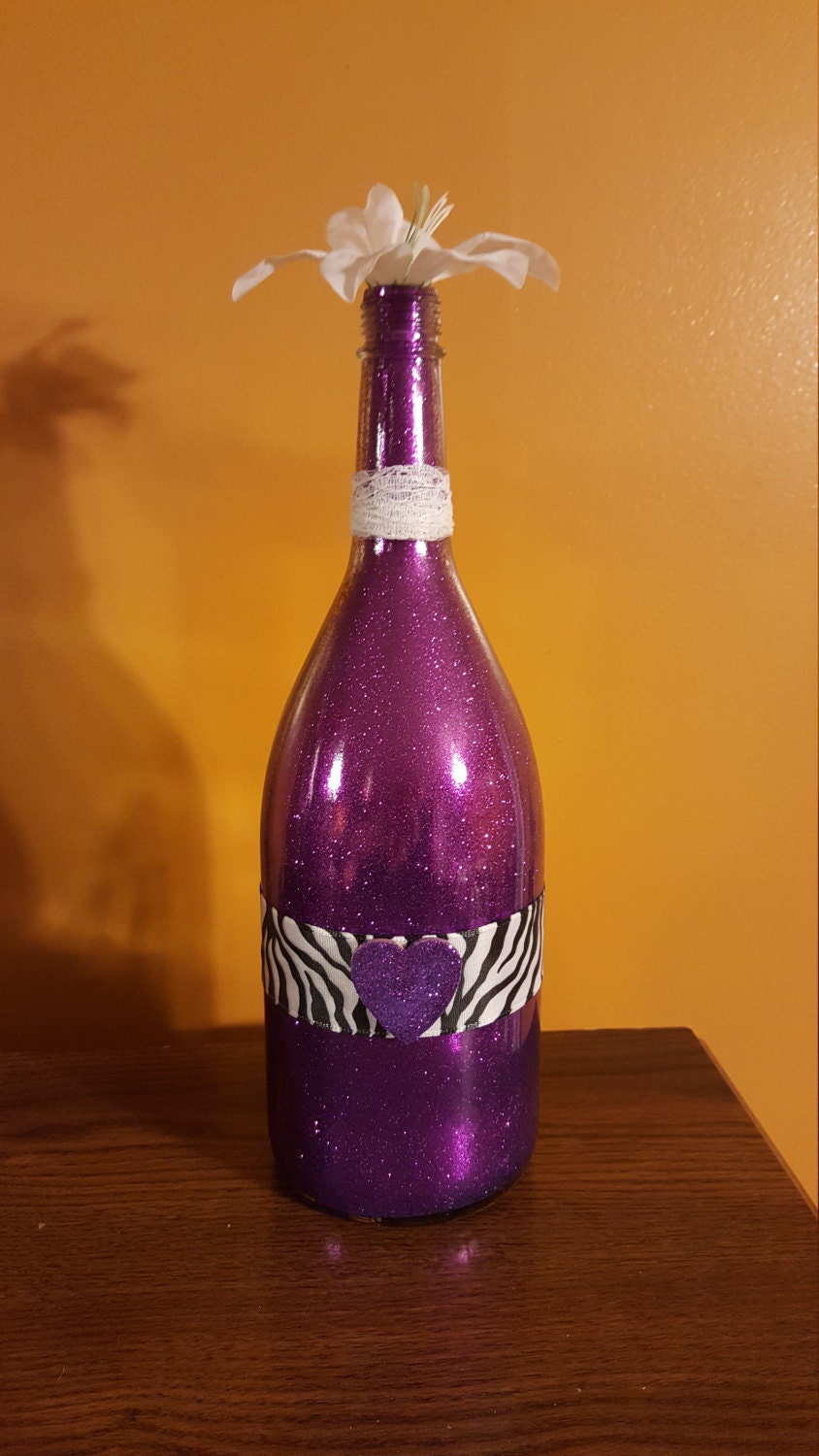 Glitter wine bottle decor by SmithCountryDesign on Etsy