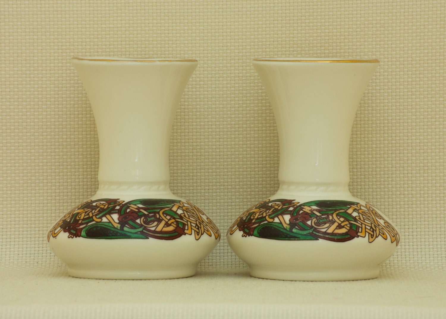 Handmade Irish Cre Galway porcelain Vases with Celtic Motifs