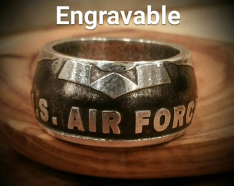 Silver US Air Force Ring - Hand Forged .999 Pure Silver USAF Coin Ring