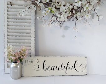 Rustic Wood Sign, Farmhouse Rustic Sign, Life Is Beautiful Sign, Wood Life is Beautiful