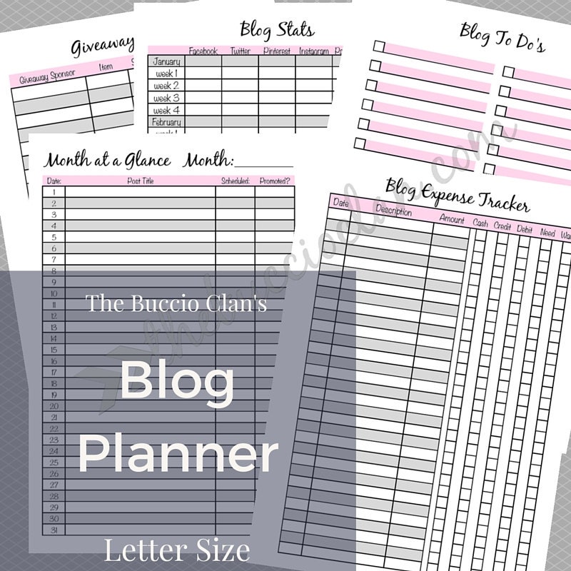 Blog Planner Letter Size Printable Planner Customizable