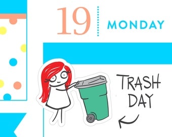 P017 - Garbage reminder stickers, Trash day stickers, planner stickers, cleaning stickers, chores reminder, MINI size, 24 stickers, PPC157