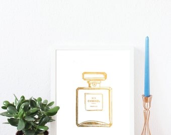 Chanel Perfume, Luxury, Fashion, Cosmetic, Gold Foil Print, A4, Gift, Illustration Art Print