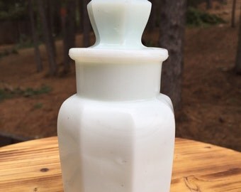 Vintage Milk Glass Bottle with Stopper Top