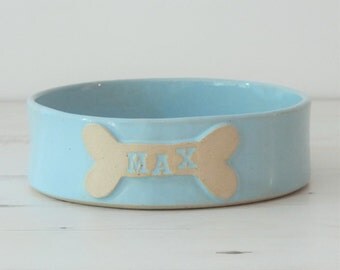 Handmade large ceramic dog bowl, custom name, pottery dog bowl, ceramic dog dish, housewarming gift, pet present, personalized dog bowl