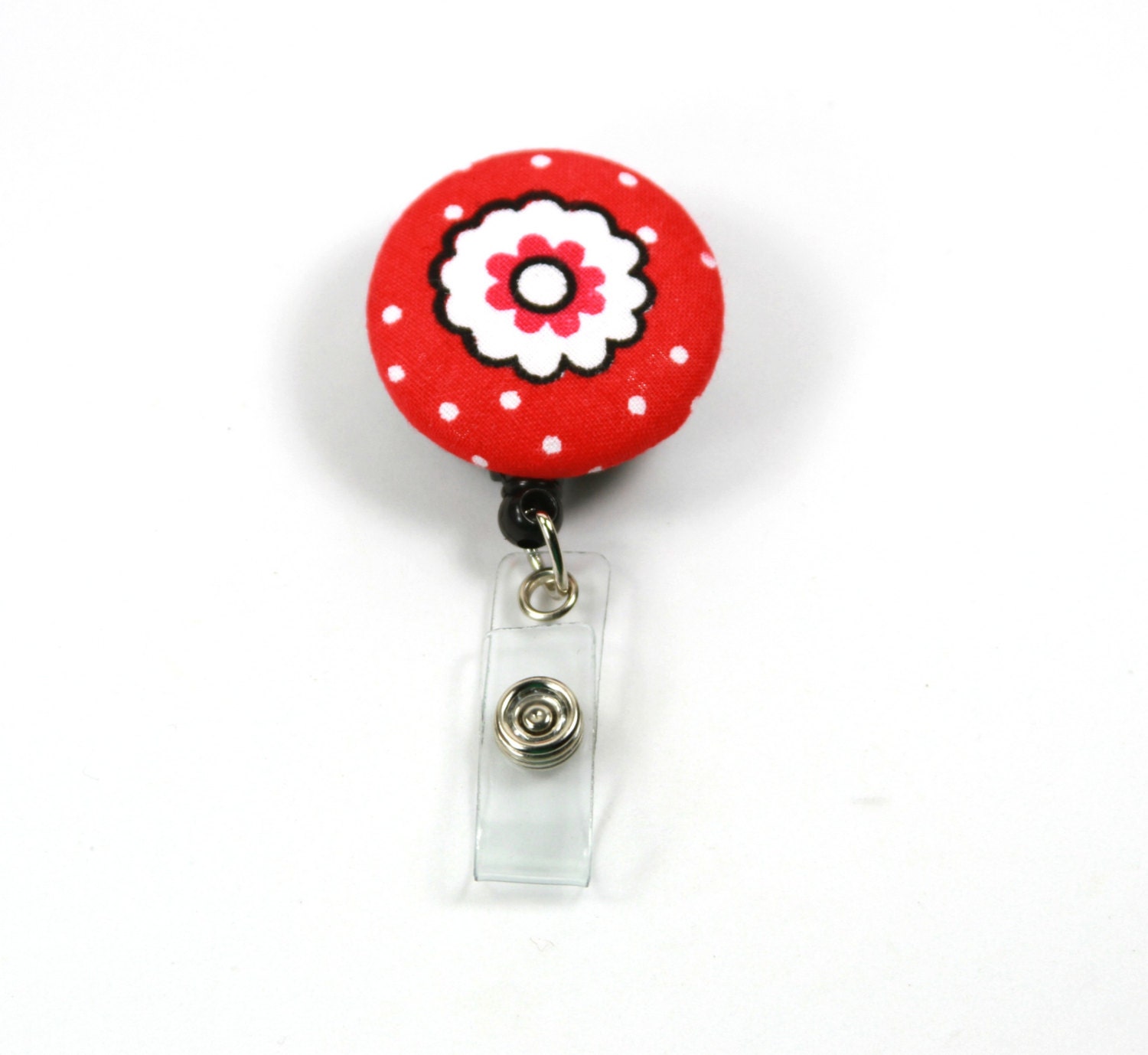 Red Flower Badge Reel Flower Retractable Badge Reel Fabric
