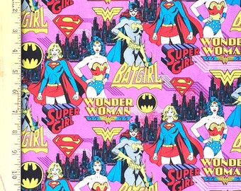 Super Girl Fabric, Wonder Woman Fabric, Bat Girl Fabric, Girl Power Fabric 100% Cotton Fabric