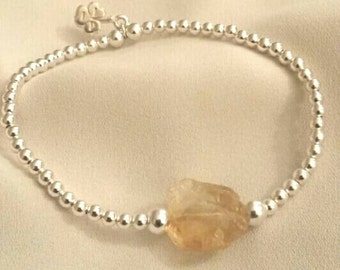 Sterling Silver 3mm Beaded Bracelet with Citrine Crystal Charm