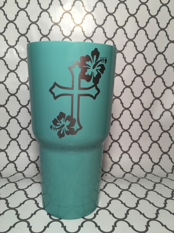 Silver Flower and Cross Decal for Cup by LHDesignsStudio on Etsy