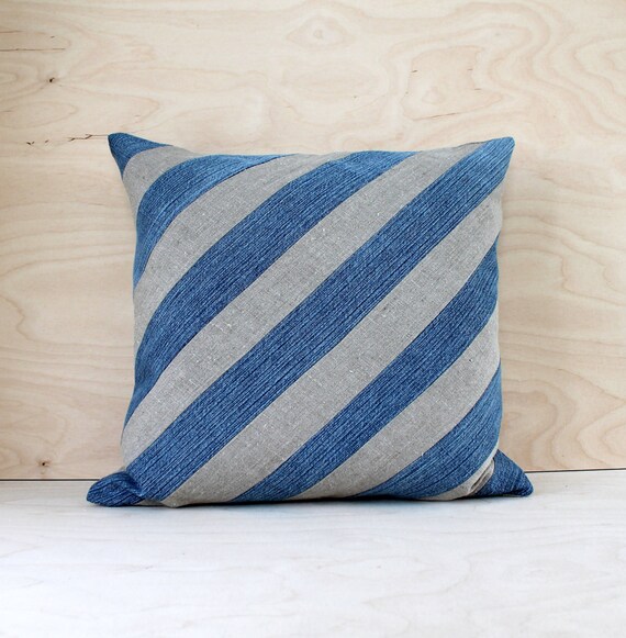 Recycled Denim Pillow Case Diagonal Stripes by DesignSandberg