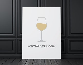 Wine Sauvignon Blanc, Printable Wall Art Prints and Posters, Modern Art, Digital Prints, Minimal, Typography, Home Decor