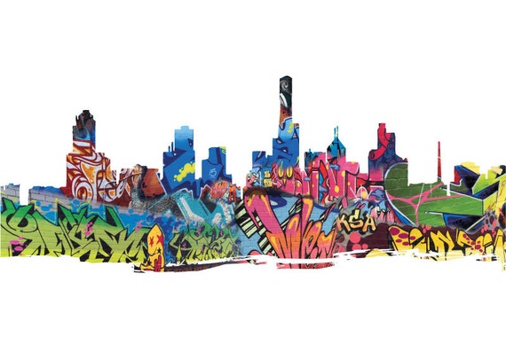 Melbourne Skyline Abstract Graffiti Street art Cityscape
