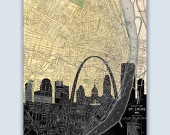 St Louis Skyline, St Louis Map, St Louis Art Print, St Louis Wall Art, Personalized Skyline Print, St Louis Decor, Wedding Gift