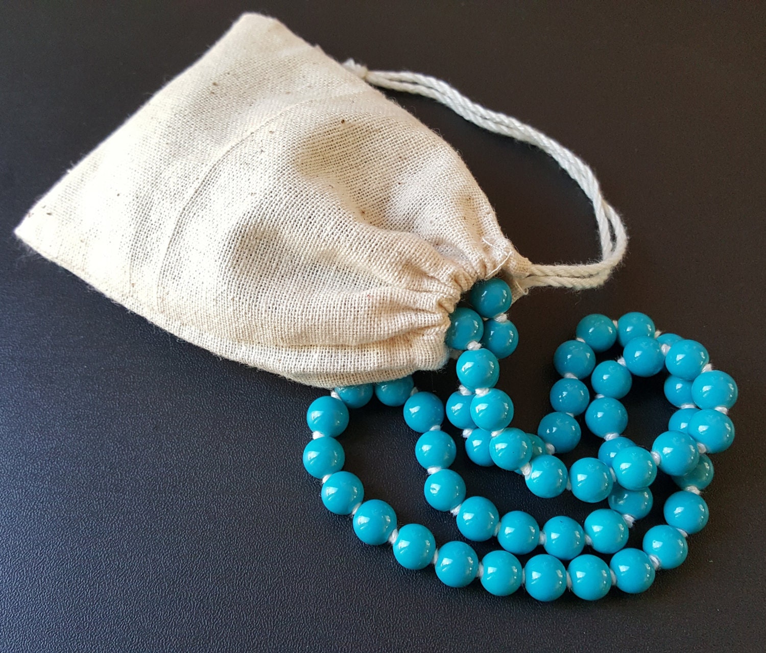 HandKnotted 50inch Blue Glass Bead Necklace