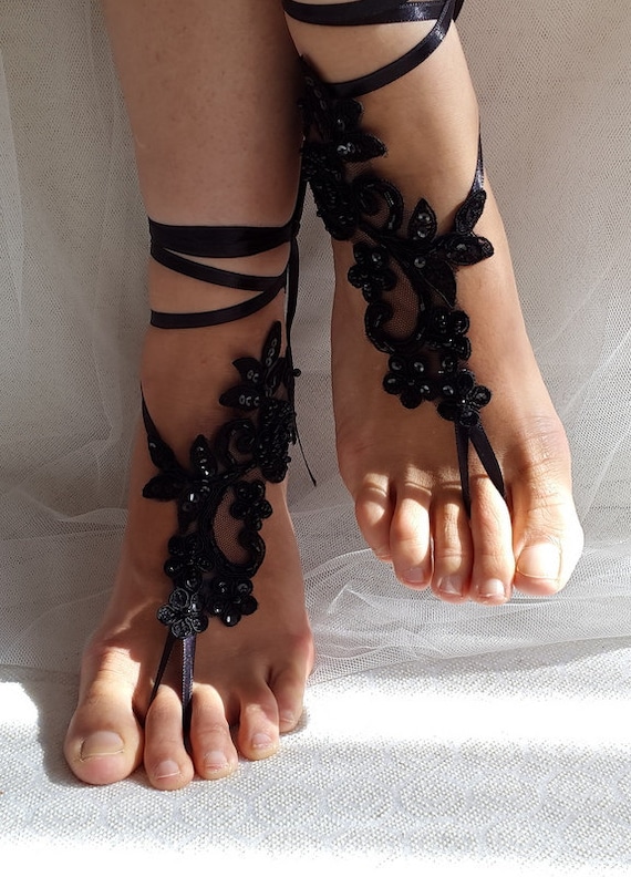 black lace sandals flat