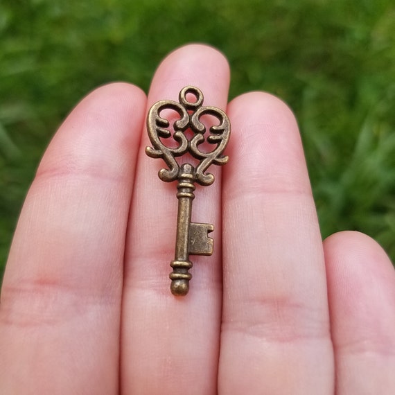 20pcs Key chain bronze tone Key rings with Attached Chain charms pendants 27mm