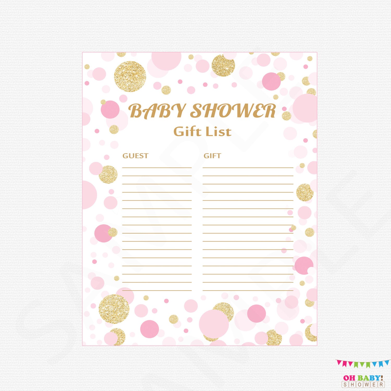 Pink and Gold Baby Shower Gift List Printable Gift List Baby