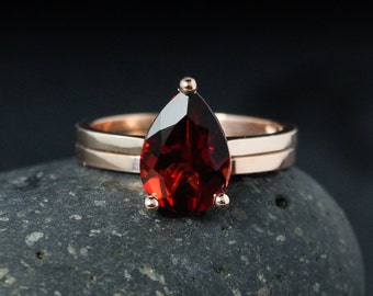 Teardrop Garnet Engagement Ring and Band Set – 10Kt White Gold, Rose Gold, or Yellow Gold