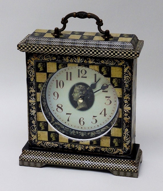 Chess Board Clock. Unique Clock. Hand Decorated by RubyAliceandMe