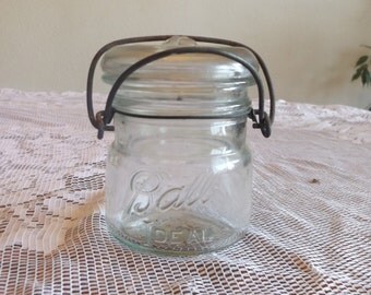 Vintage Glass BALL Ideal #1 Jar With lid and bail