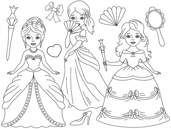 Princess Clipart Digital Vector Princess Black White by TanitaArt