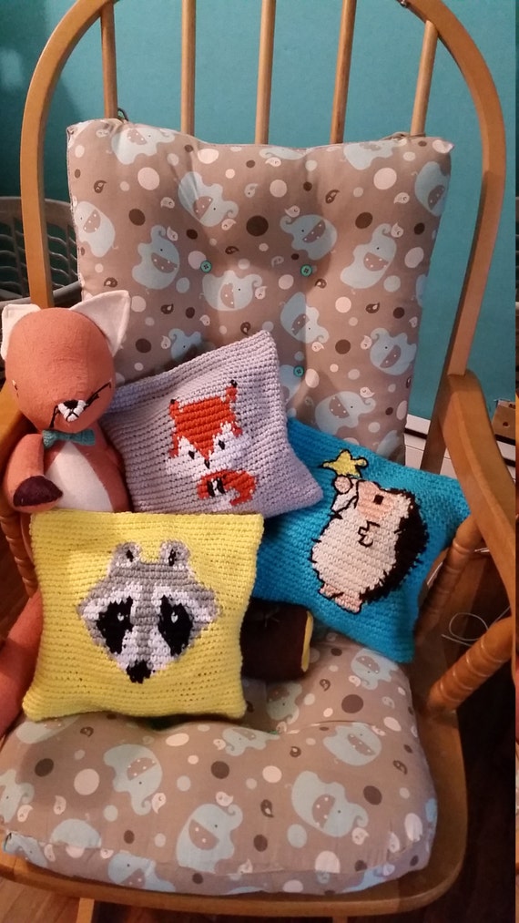 Crocheted forest animal themed pillows