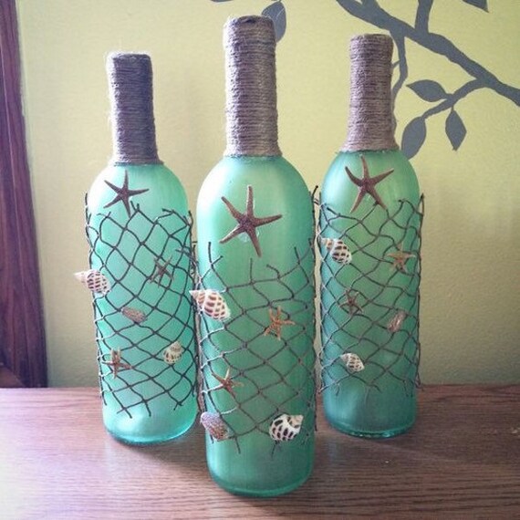 Set of 3 Nautical wine bottles