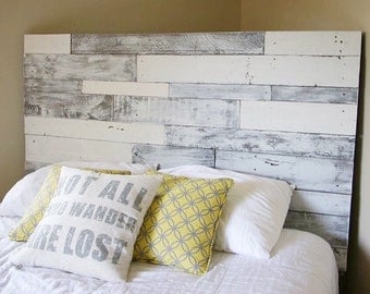 Pallet headboard (white/grey), pallet headboard, wood headboard, headboard, reclaimed wood headboard