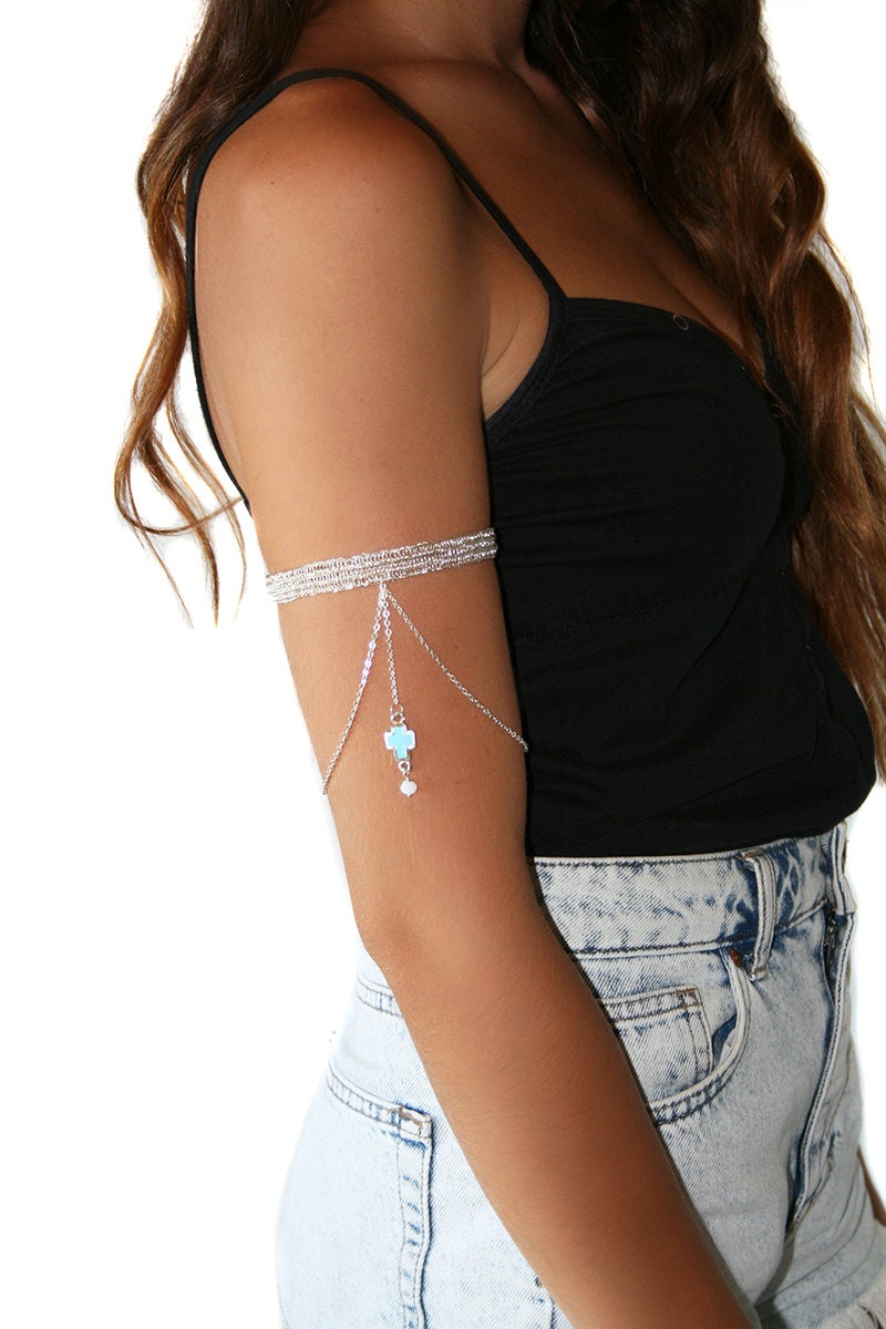 Arm Cuff Silver Arm Band Upper Arm Cuff Wire Crochet Arm