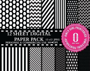 Black Pattern Digital Paper Pack Personal & Commercial Use