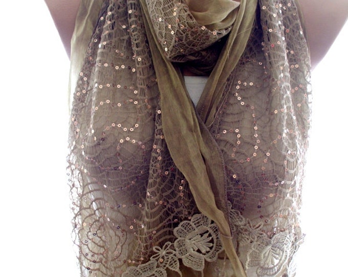 Lace scarf, brown lace scarf,scarves for women, soft scarf, cozy scarf, trendy scarf