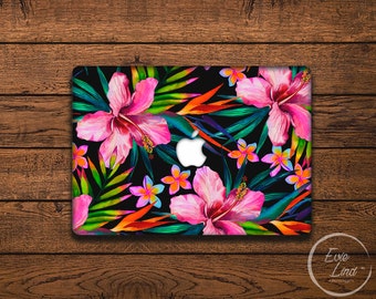 MacBook Vinyl Decal Floral - MacBook Air Sticker - Watercolor MacBook Skin - Vivid Jungle patter in watercolor MacBook Sticker EL015