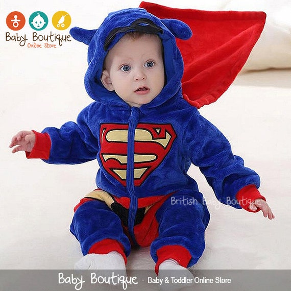 Cute Superman Warm Winter Fleece Baby Boy Bodysuit Jumpsuit Snowsuit With Cape