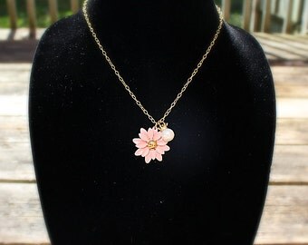 Pink Floral Necklace with Pearl