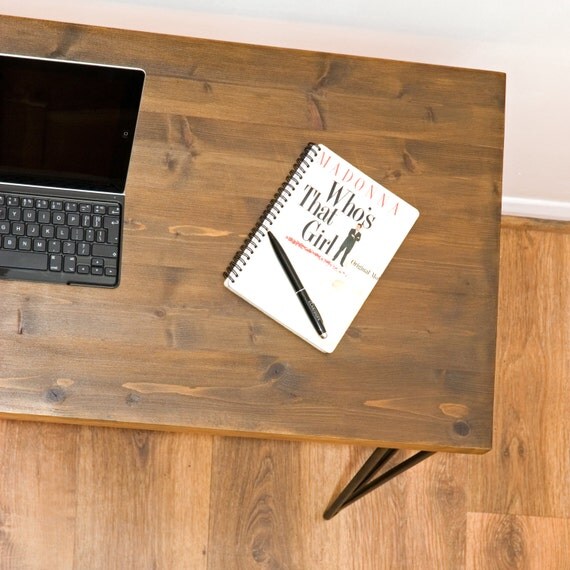 Retro Rustic Industrial Solid Wood Desk Black Metal 3Prong