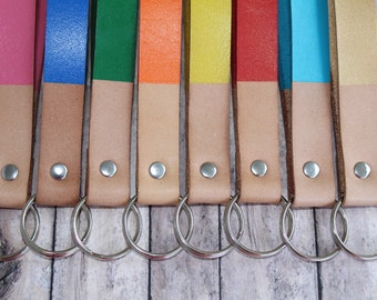 Leather keychain, leather key fob, leather key chain, leather key holder, gold keychain custom keychain, colorful keychain, anniversary gift