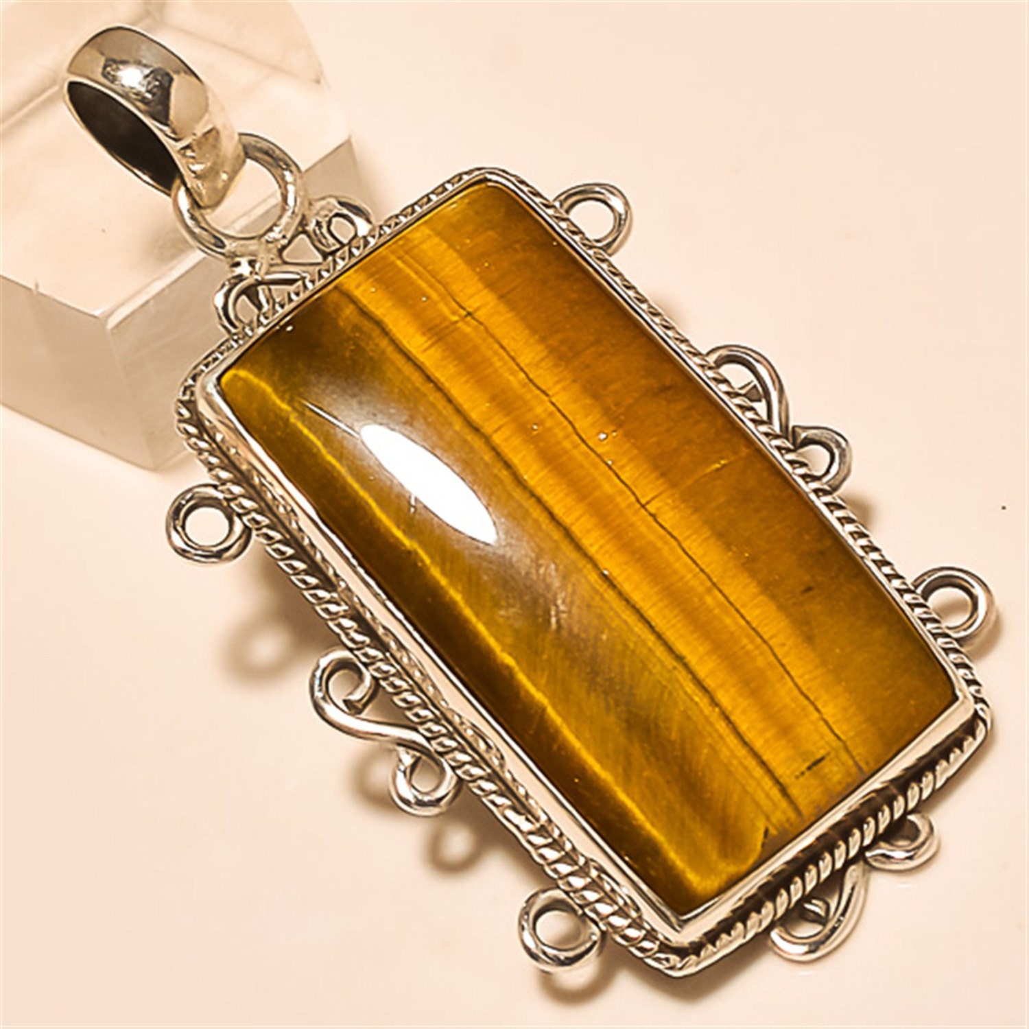 Tiger Eye Pendant Solid Sterling Silver by DignityJewelryCo
