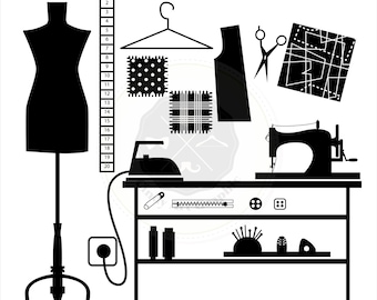 Sewing Tools Silhouettes Clipart,sewing clipart,crafting clipart,silhouettes clipart,digital download