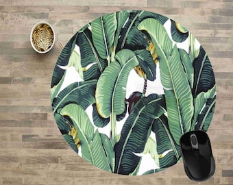 Banana Leaf Mouse Pad, Mouse Pad, Ready To Ship, Computer Mouse Pad, Mouse Pads, 8" Round Mouse Pad