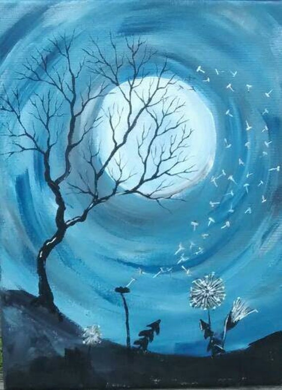 Dandelion canvas art blue wall art blue wall decor tree art