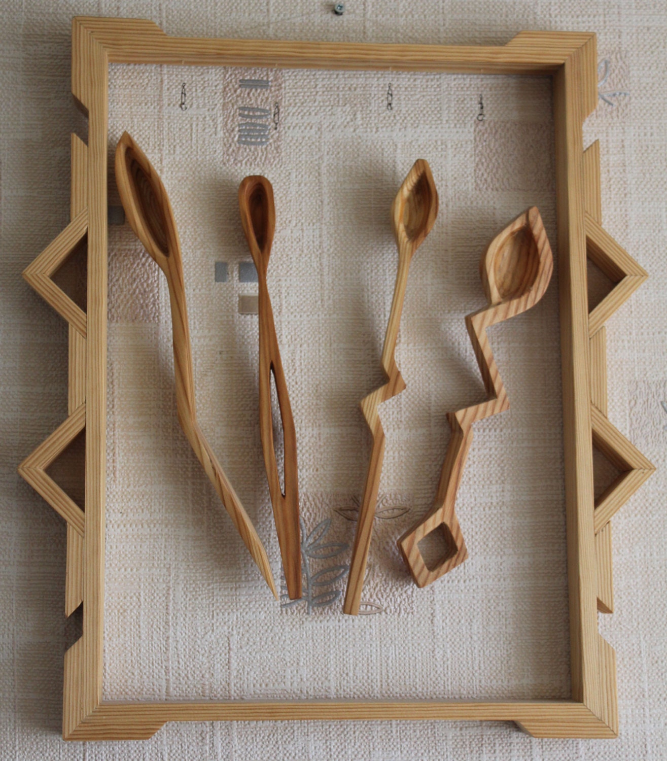 Spoons ZigZag. Large wooden spoon. Kitchen wooden wall decor.