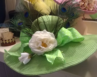 wide brim green straw summer hat