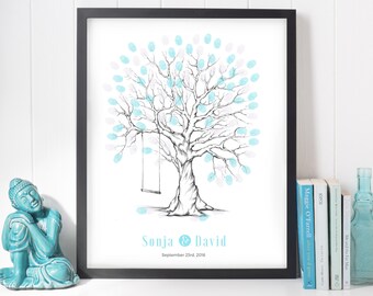 wedding tree guest book, finger print tree with swing, wedding tree fingerprint thumbprint wedding guest book, arbre à empreintes, printable