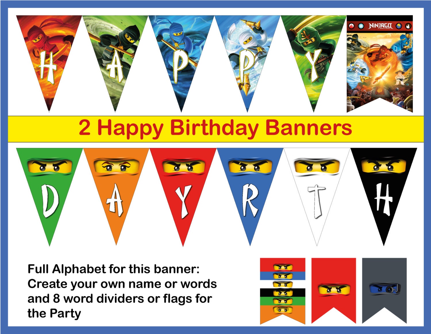 Ninjago Birthday banners. 2 banners for the price of one