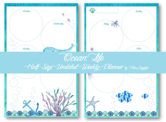 Undated Half Size Weekly Planner - Ocean Life - Printable Planner